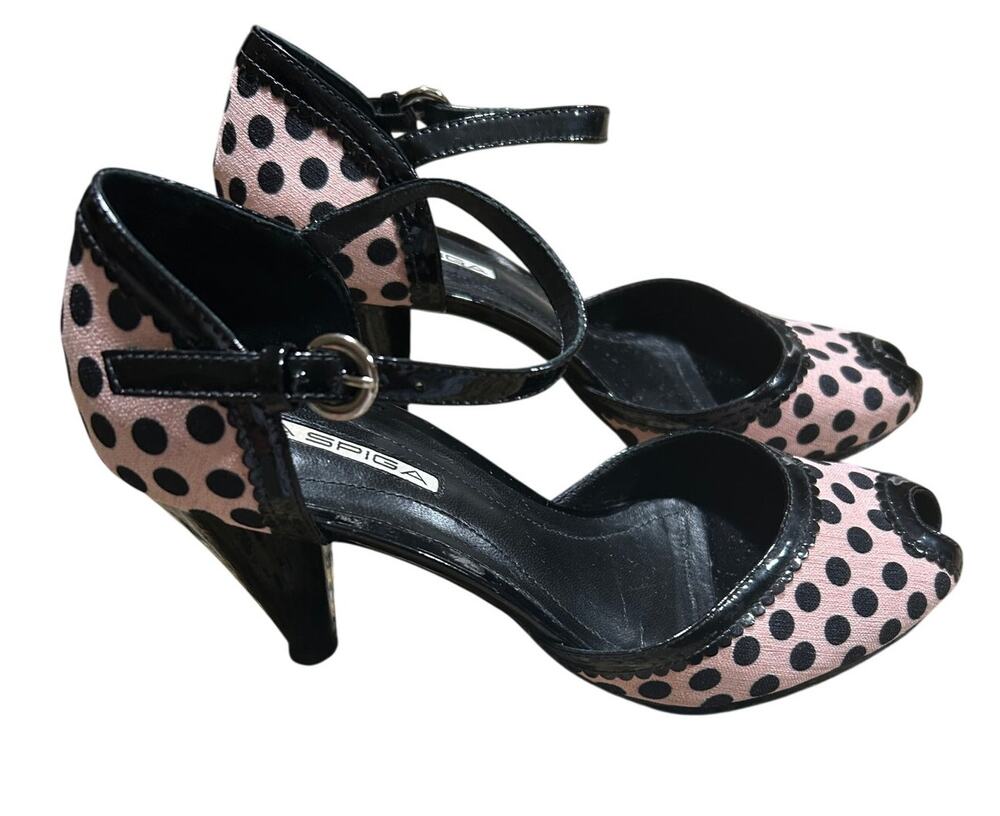 Vintage Style Via Spiga Peep Toe Polka Dot Heels Size 8M